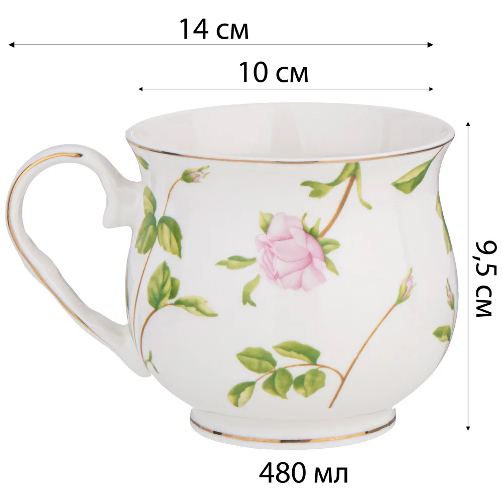 Кружка фарфоровая белая с цветочным принтом 480 мл Flower Porcelain Collection в Ижевске