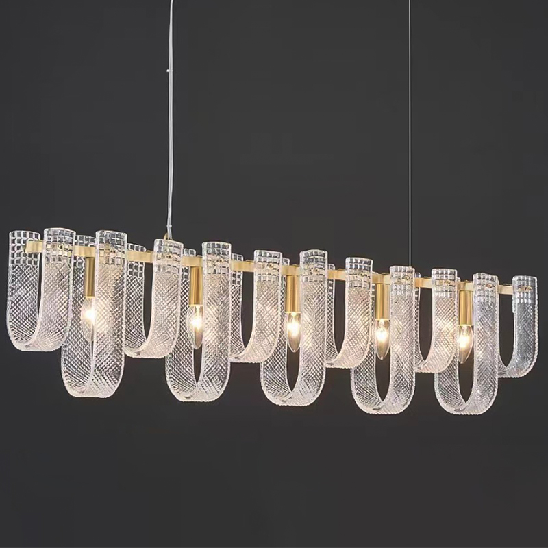 Линейная Люстра Prudence Textured Glass Linear Chandelier B Прозрачное Стекло Золотой в Ижевске | Loft Concept 