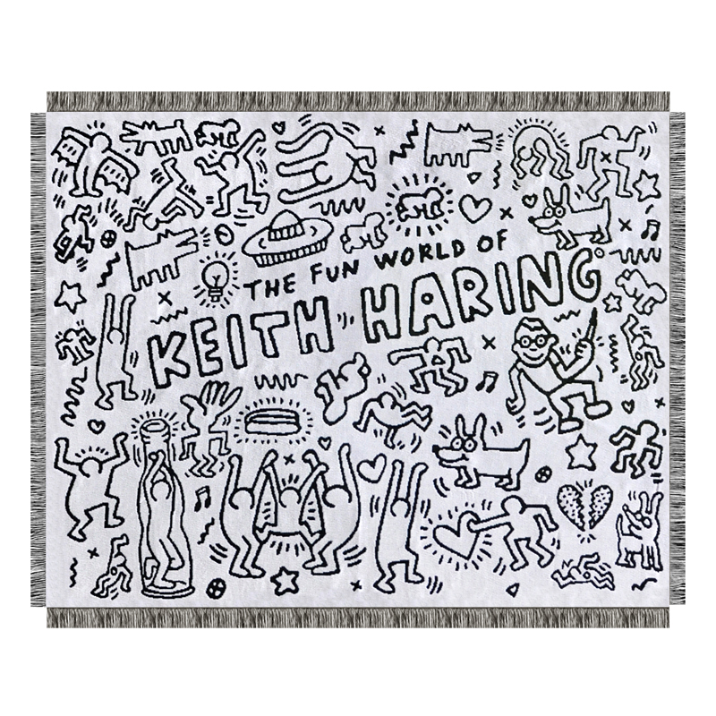 Покрывало граффити черно-белое Кит Харинг Keith Haring Bed Сover Черно-белый в Ижевске | Loft Concept 