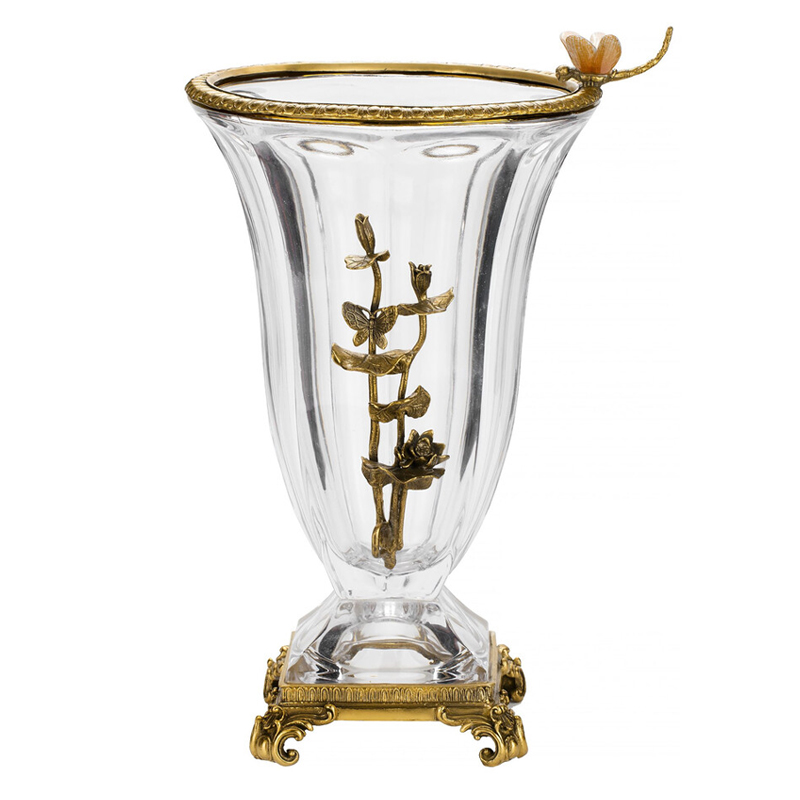 Ваза из прозрачного стекла с бронзовой вставкой в виде цветущей ветви Eden Garden porcelain and bronze Прозрачное Стекло Бронза в Ижевске | Loft Concept 