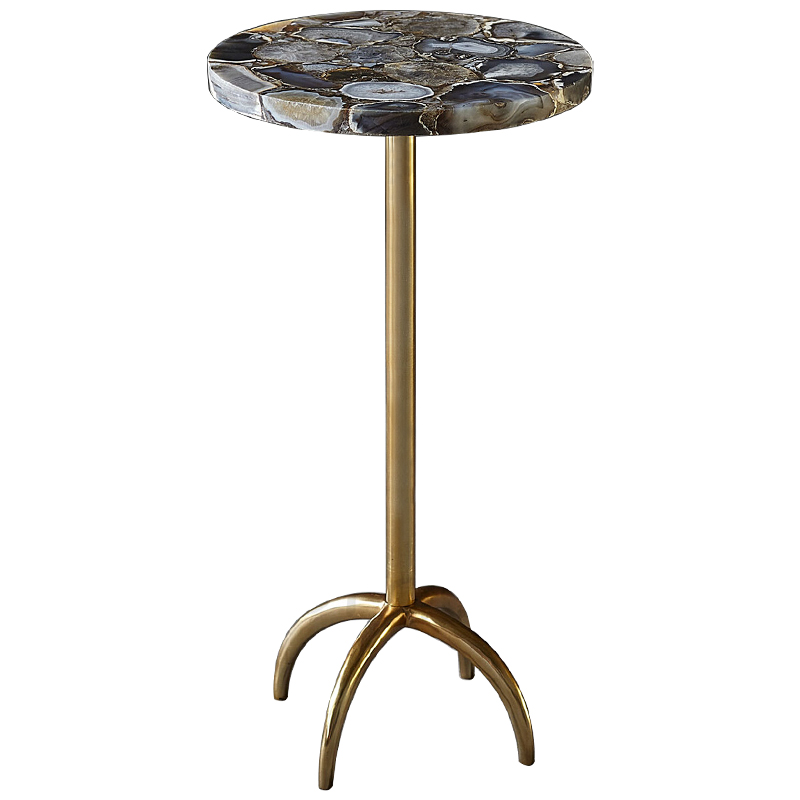 Приставной столик со столешницей из агата Grey Agate Side Table Серый Коричневый Латунь в Ижевске | Loft Concept 