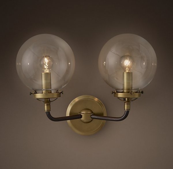 Бра Bistro Globe Clear Glass Double Sconce Brass  в Ижевске | Loft Concept 