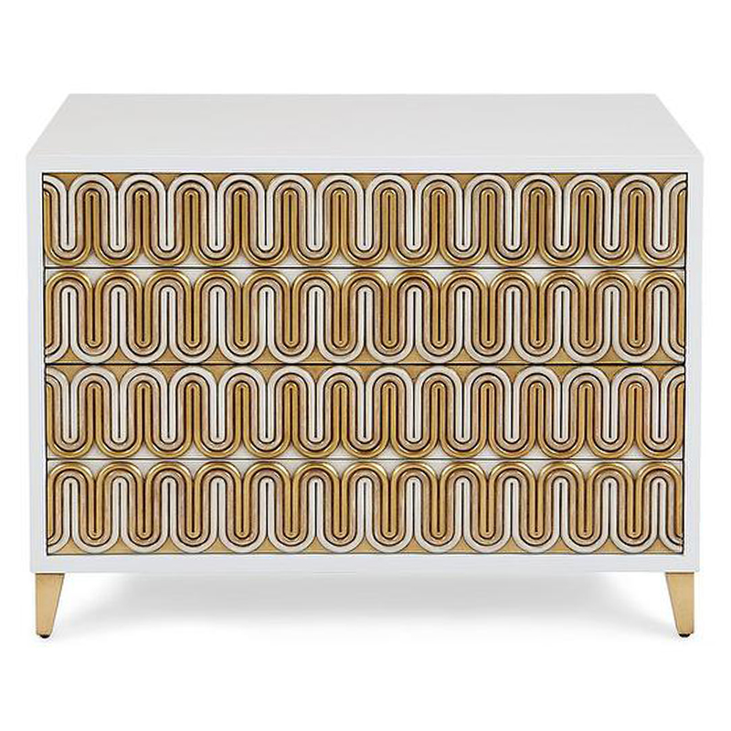 Комод Park Avenue Brass Wave Pattern Chest of Drawers Белый Золотой в Ижевске | Loft Concept 