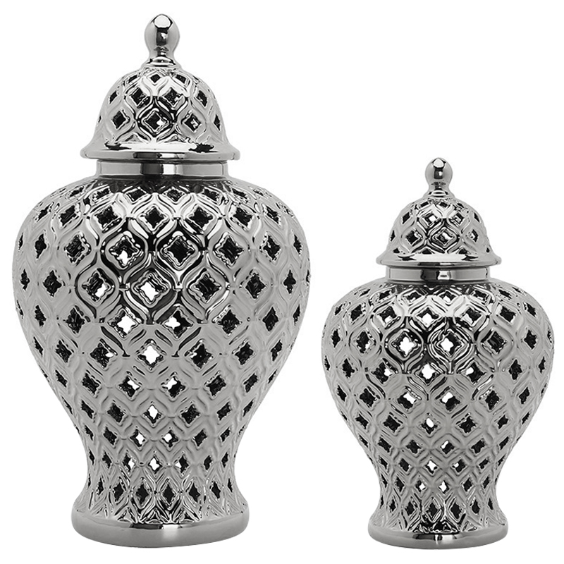 Ваза с крышкой Ceramic Silver Carving Vase Серебряный в Ижевске | Loft Concept 