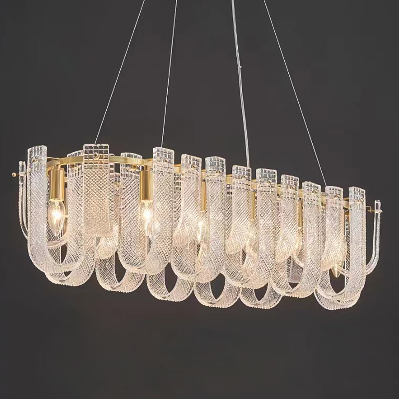 Линейная Люстра Prudence Textured Glass Chandelier A Золотой Прозрачное Стекло в Ижевске | Loft Concept 