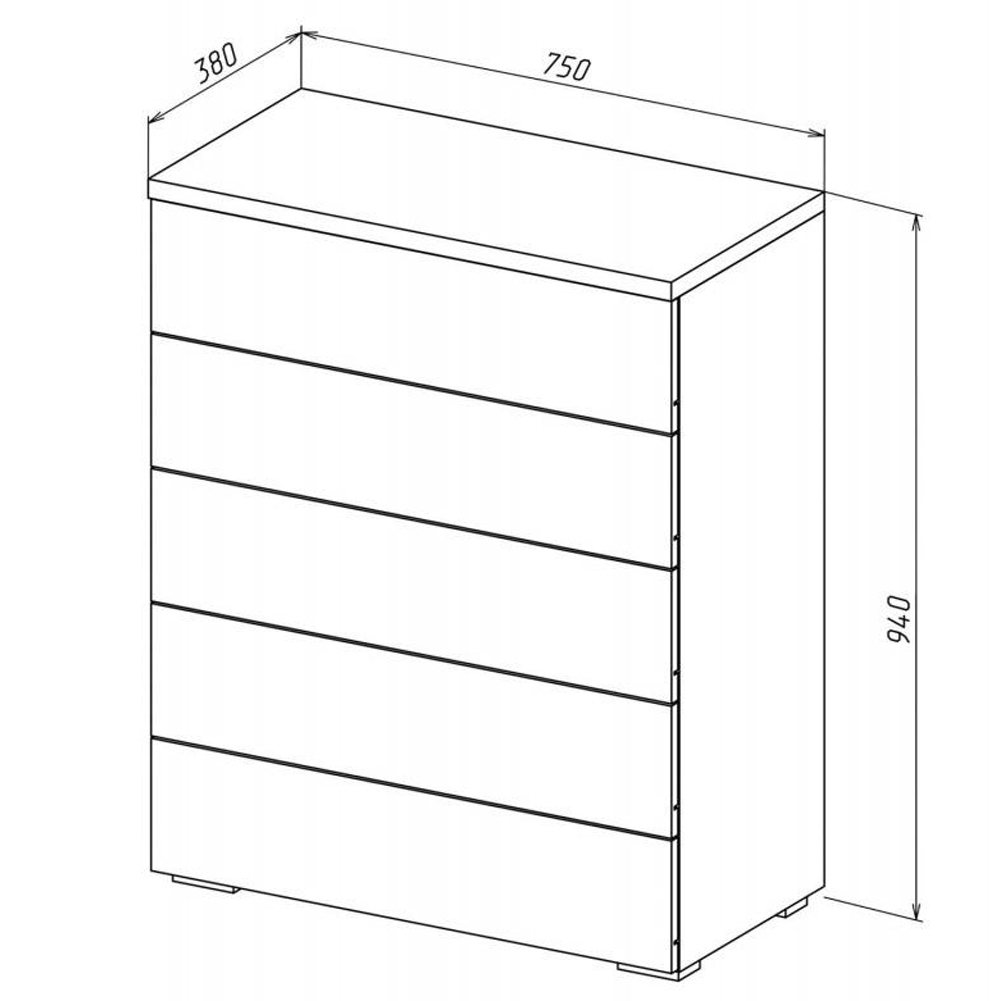 Комод с белым глянцевым фасадом с 5-ю ящиками Grace of Furniture  в Ижевске