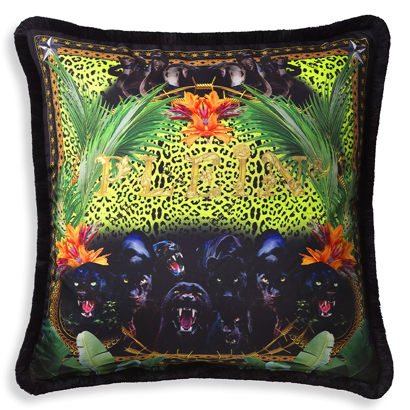 Подушка Philipp Plein Cushion Silk Jungle 70 x 70 Черный Мульти в Ижевске | Loft Concept 