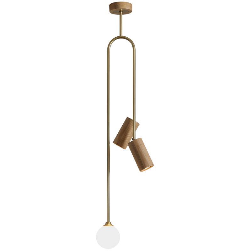 Потолочный светильник Ando Wooden Metal Brass Light 3 плафона Древесина Коричневый Латунь в Ижевске | Loft Concept 