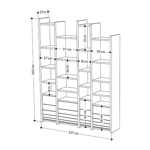 Стеллаж прямой ассиметричный с полками и 4-мя дверцами ARYA BOOKCASE WHITE в Ижевске