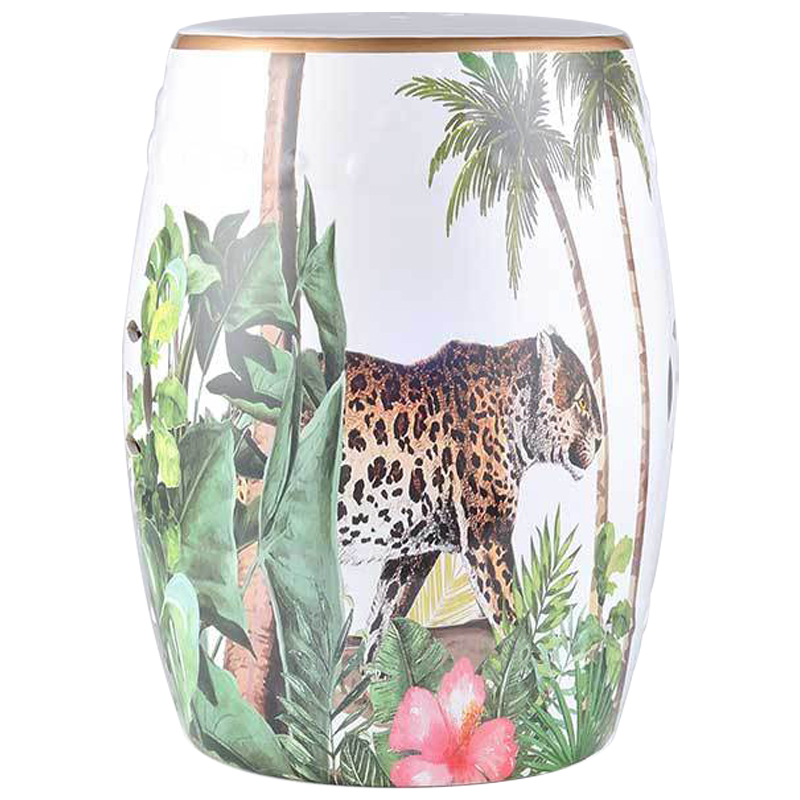 Керамический табурет Leopard Tropical Animal Ceramic Stool White Белый Зеленый Коричневый в Ижевске | Loft Concept 