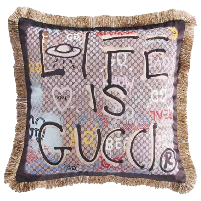 Декоративная подушка Cтиль Gucci Life is Gucci Коричневый Мульти в Ижевске | Loft Concept 