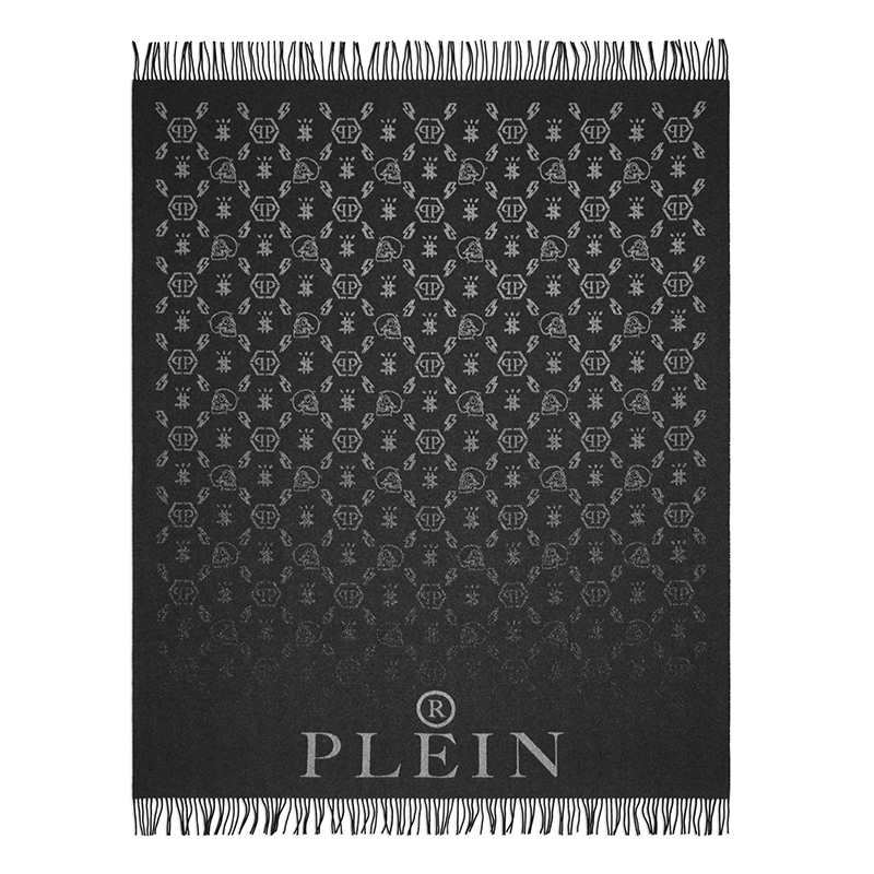 Плед Philipp Plein Plaid Cashmere Monogram Черный Серый в Ижевске | Loft Concept 