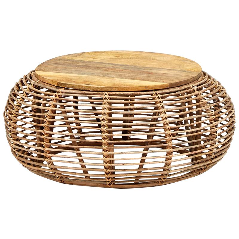 Плетеный кофейный стол с деревянной столешницей Wicker Wood Coffee Table Древесина в Ижевске | Loft Concept 