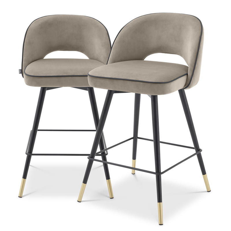 Комплект полубарных стульев Eichholtz Counter Stool Cliff set of 2 greige Бежево-серый Черный Латунь в Ижевске | Loft Concept 