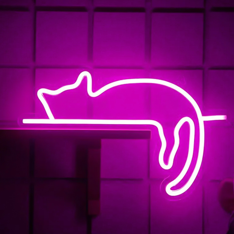 Неоновая настенная лампа Sleeping Kitten Neon Wall Lamp Розовый в Ижевске | Loft Concept 