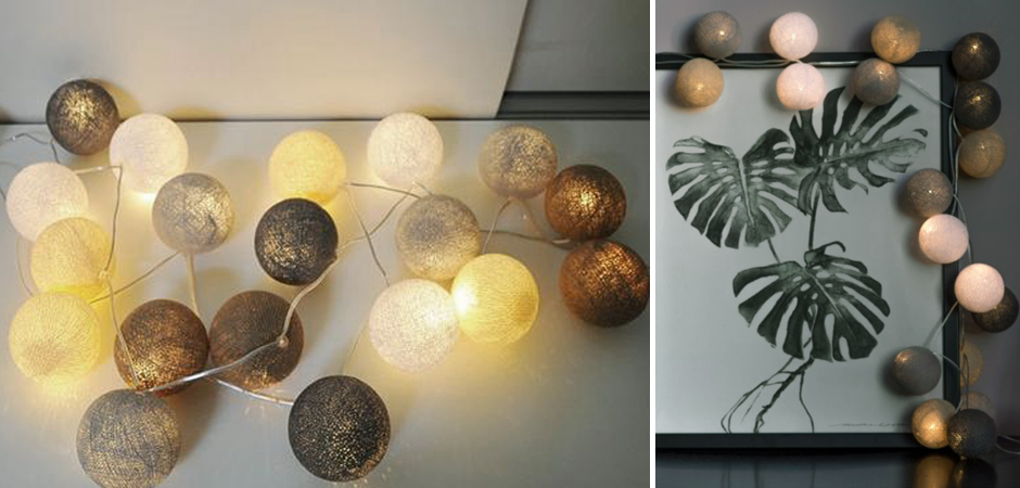 Гирлянда хлопковые фонарики Сotton Ball Sand-Grey - Loft-Concept в Ижевске