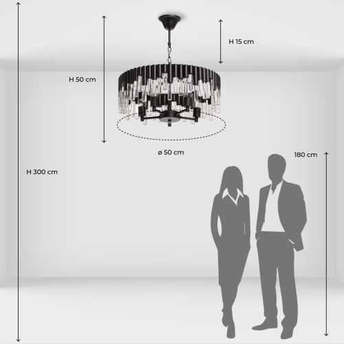 Люстра круглая из матового черного металла с подвесками из прозрачных стеклянных трубок Noir Tubes в Ижевске