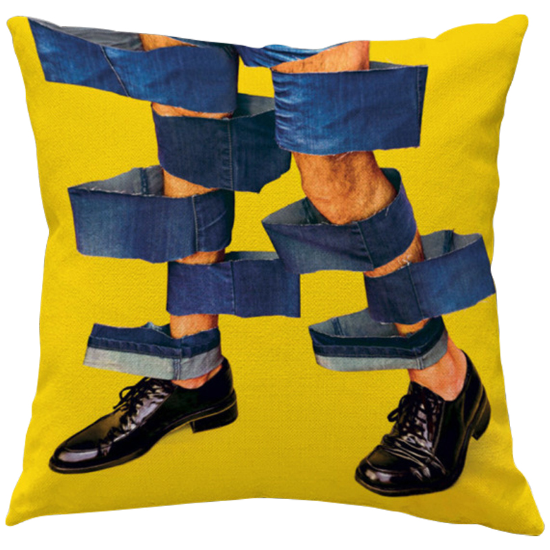 Декоративная подушка Seletti Cushion Jeans Желтый Синий Черный в Ижевске | Loft Concept 