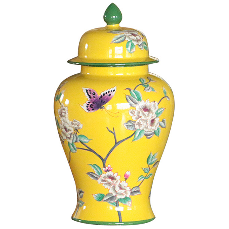 Ваза с крышкой Porcelain Yellow Garden Vase Желтый Зеленый в Ижевске | Loft Concept 