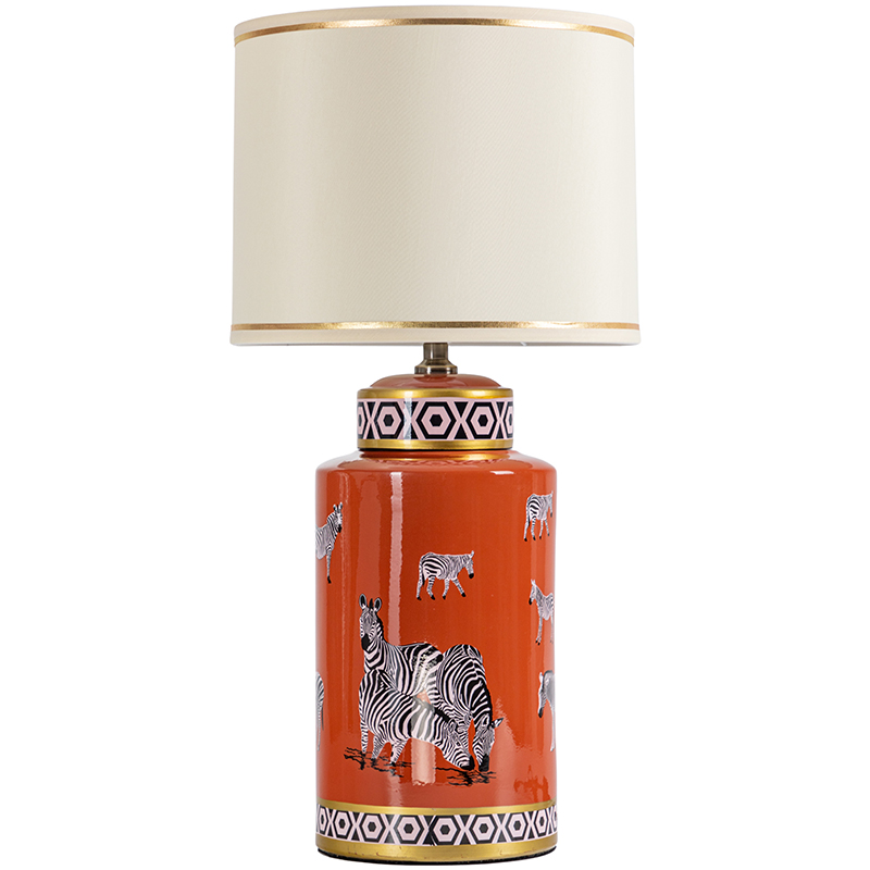 Настольная лампа Zebra Orange Lampshade Оранжевый Черно-белый Бежевый Золотой в Ижевске | Loft Concept 