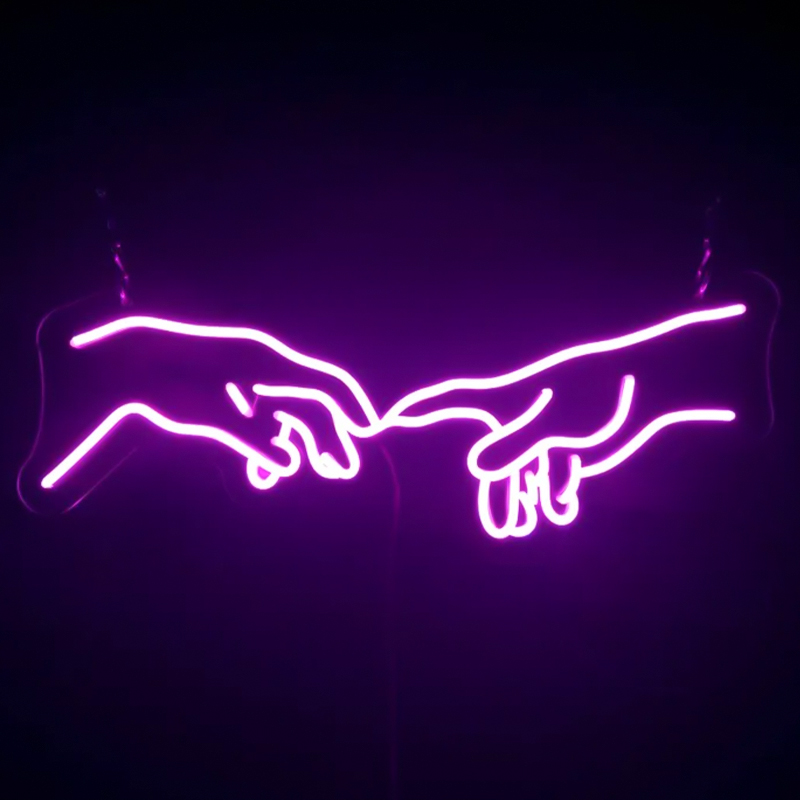 Неоновая настенная лампа Creation of Adam Hands Neon Wall Lamp Фиолетовый в Ижевске | Loft Concept 