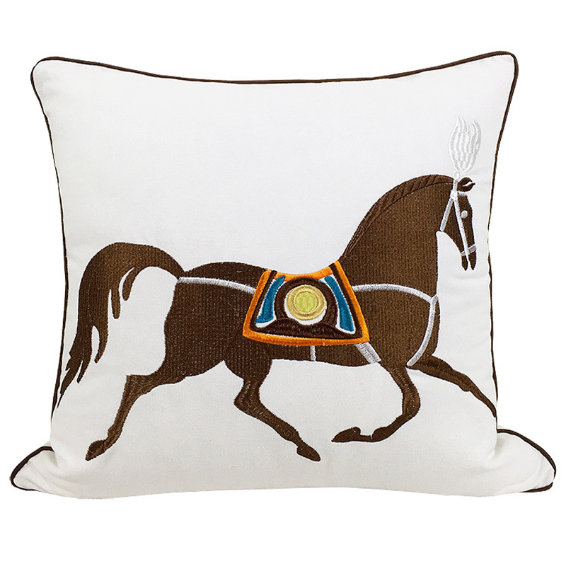 Декоративная подушка Hermes Horse Pillow Белый Коричневый Мульти в Ижевске | Loft Concept 