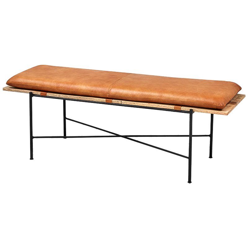 Банкетка Leather Metal Wood Bench Карамель Древесина Черный в Ижевске | Loft Concept 