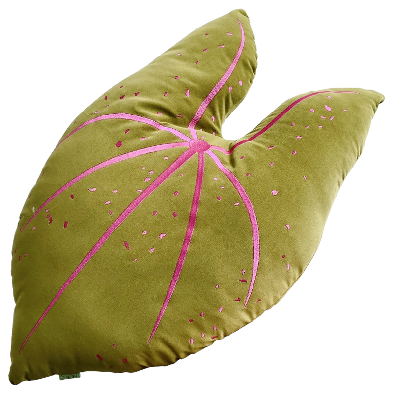 Декоративная подушка Botanical Cushion Caladium Зеленый смок Розовый в Ижевске | Loft Concept 