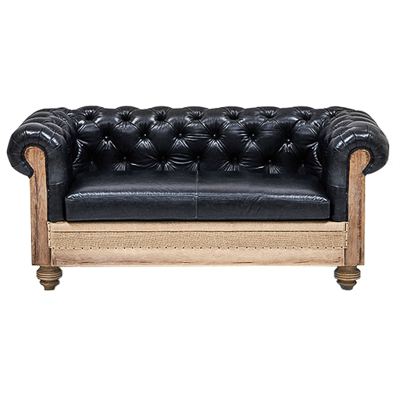 Диван Deconstructed Chesterfield Sofa double Black leather Черный Коричневый в Ижевске | Loft Concept 