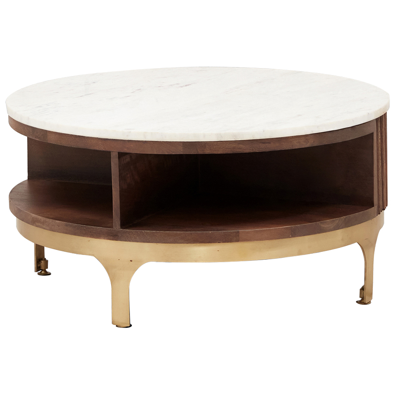 Круглый кофейный стол Sadie Round Coffee Table Белый Коричневый Латунь в Ижевске | Loft Concept 