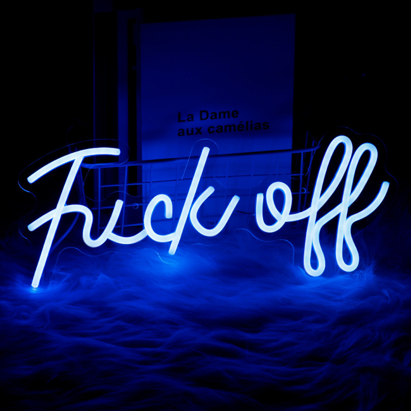 Неоновая настенная лампа Fuck Off Neon Wall Lamp Синий Синий в Ижевске | Loft Concept 