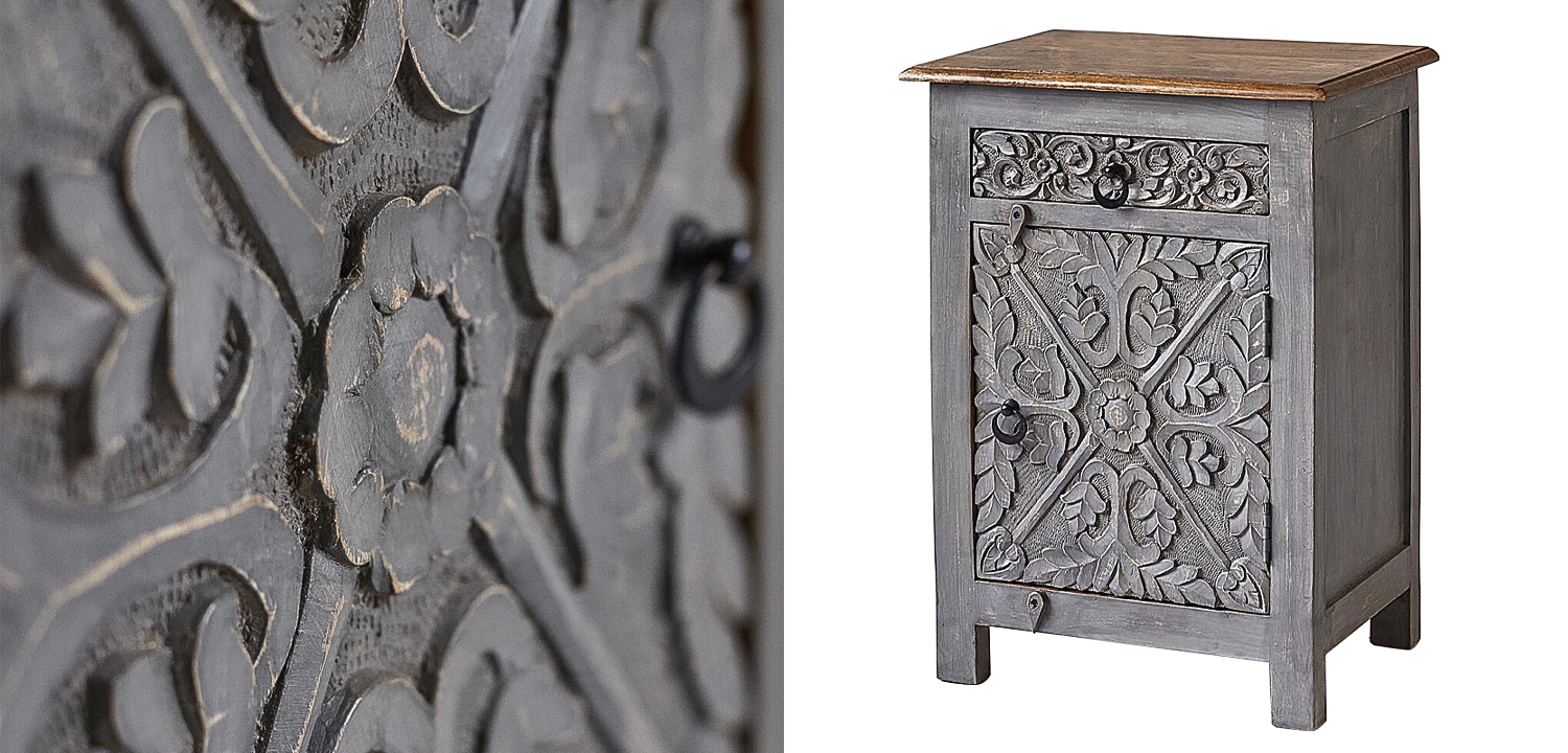 Тумба Indian Antique White Furniture Nightstand Ganica серый - фото