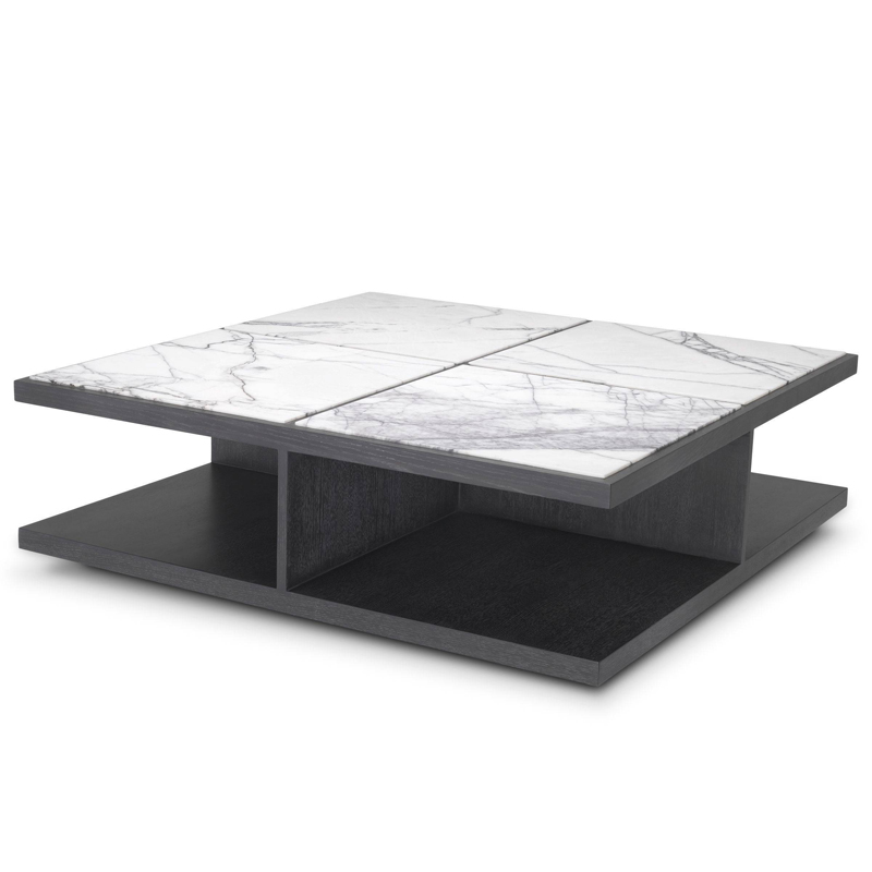 Кофейный стол Eichholtz Coffee Table Miguel Дерево Темно-Серый Белый Мрамор Bianco в Ижевске | Loft Concept 