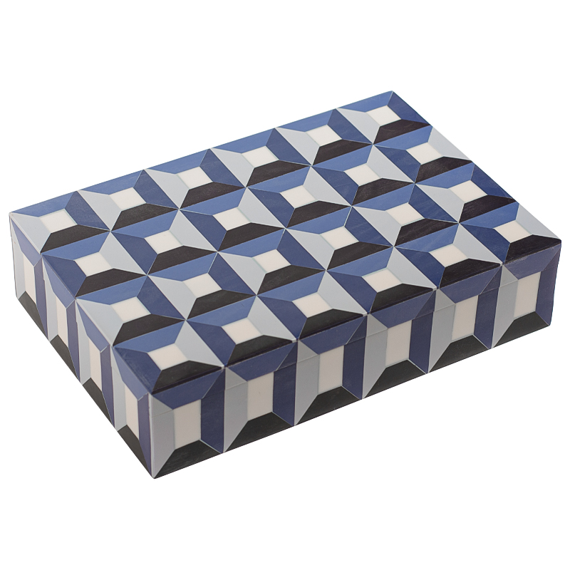 Шкатулка Squares Blue Bone Inlay Box Синий Белый Черный в Ижевске | Loft Concept 