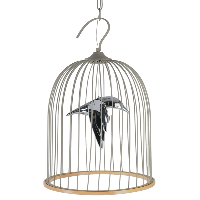 Подвесной светильник Bird in Cage Pendant Серый Хром Древесина в Ижевске | Loft Concept 