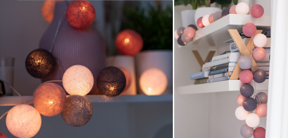 Гирлянда хлопковые фонарики Сotton Ball Dirty Rose - Loft-Concept в Ижевске