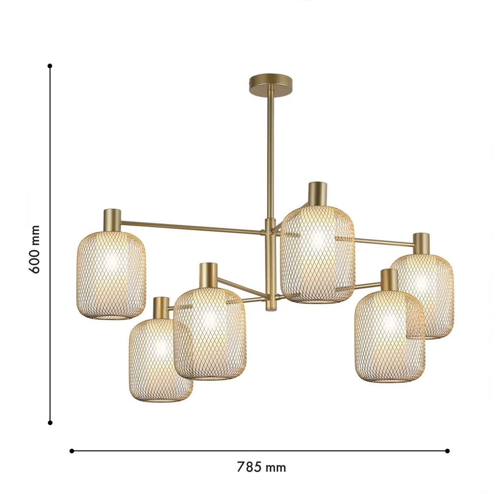 Люстра потолочная с абажурами из металлической сетки Loft Grid Pendant Gold в Ижевске
