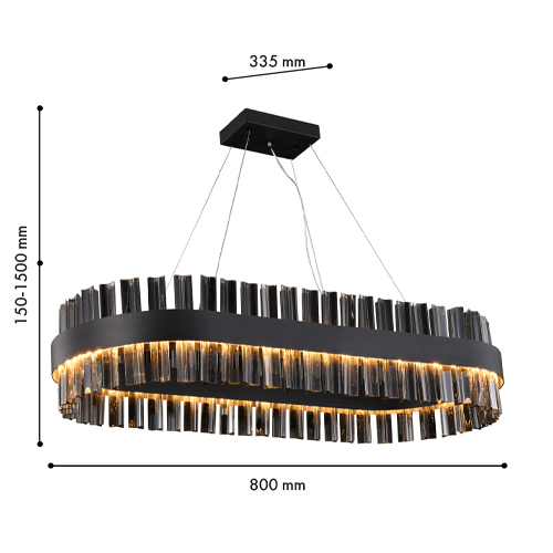 Люстра подвесная овальная с чёрным металлическим каркасом и элементами из дымчатого стекла Retro FROZEN GLASS в Ижевске