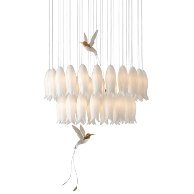 Люстра c Птичками Колибри Sagarti Pendant lamp ALBA Flowers & Birds Белый Золотой в Ижевске | Loft Concept 