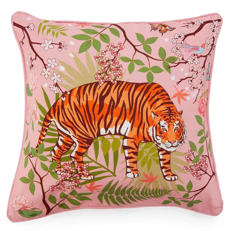 Декоративная подушка Tiger Pink Velvet Cushion Розовый Мульти в Ижевске | Loft Concept 