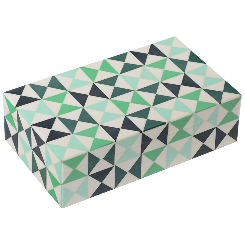 Шкатулка Small Triangles Green Bone Inlay Box Зеленый Белый Мятный в Ижевске | Loft Concept 