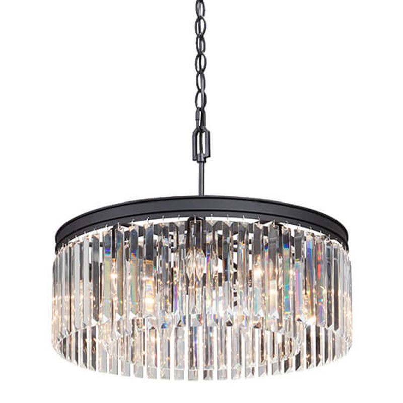 Люстра RH Rhys CLEAR GLASS Prism Round Chandelier прозрачное стекло 40 Черный матовый в Ижевске | Loft Concept 