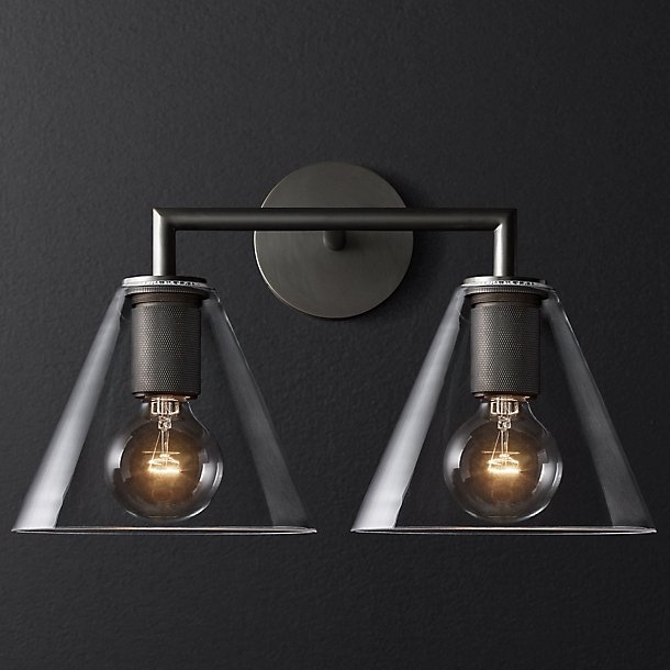 Бра RH Utilitaire Funnel Shade Double Sconce Black Прозрачное Стекло Темная бронза в Ижевске | Loft Concept 