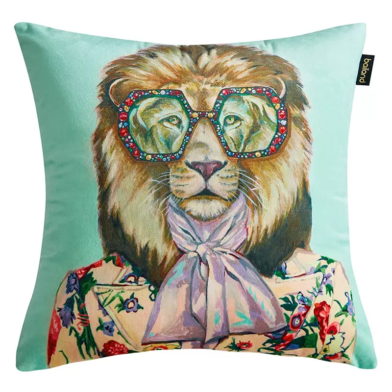 Декоративная подушка Стиль Gucci Leo Fashion Animals Cushion Mint Мятный Мульти в Ижевске | Loft Concept 