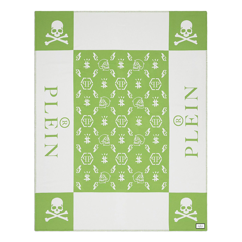 Плед Philipp Plein Plaid Cashmere Skul Green Зеленый Белый в Ижевске | Loft Concept 