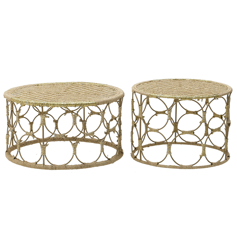 Комплект кофейных столиков Jute Metal Coffee Tables Золотой Бежевый в Ижевске | Loft Concept 