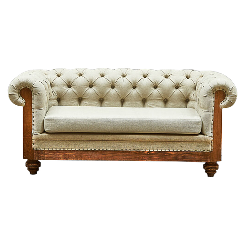 Диван Deconstructed Chesterfield Sofa double Ivory Linen ivory ( слоновая кость ) Коричневый в Ижевске | Loft Concept 