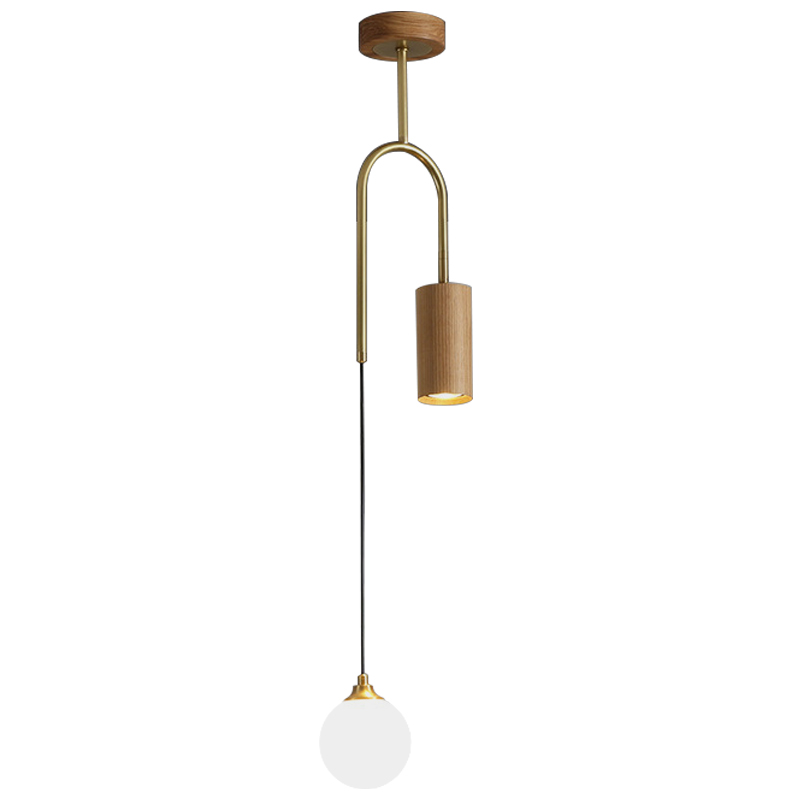 Потолочный светильник Ando Wooden Metal Brass Light 2 плафона Латунь Коричневый Древесина в Ижевске | Loft Concept 