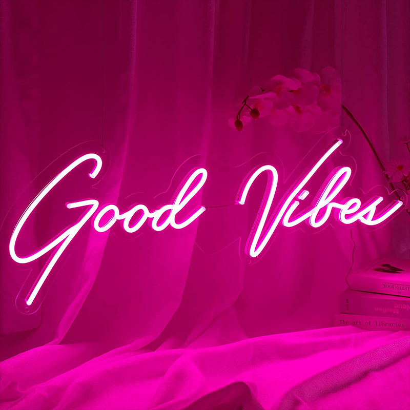 Неоновая настенная лампа Good Vibes Neon Wall Lamp Прозрачный Розовый в Ижевске | Loft Concept 