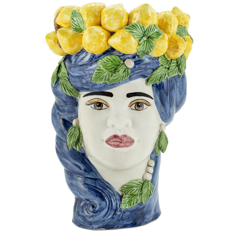 Ваза Vase Lemon Head Lady Blue Синий Желтый Зеленый Мульти в Ижевске | Loft Concept 